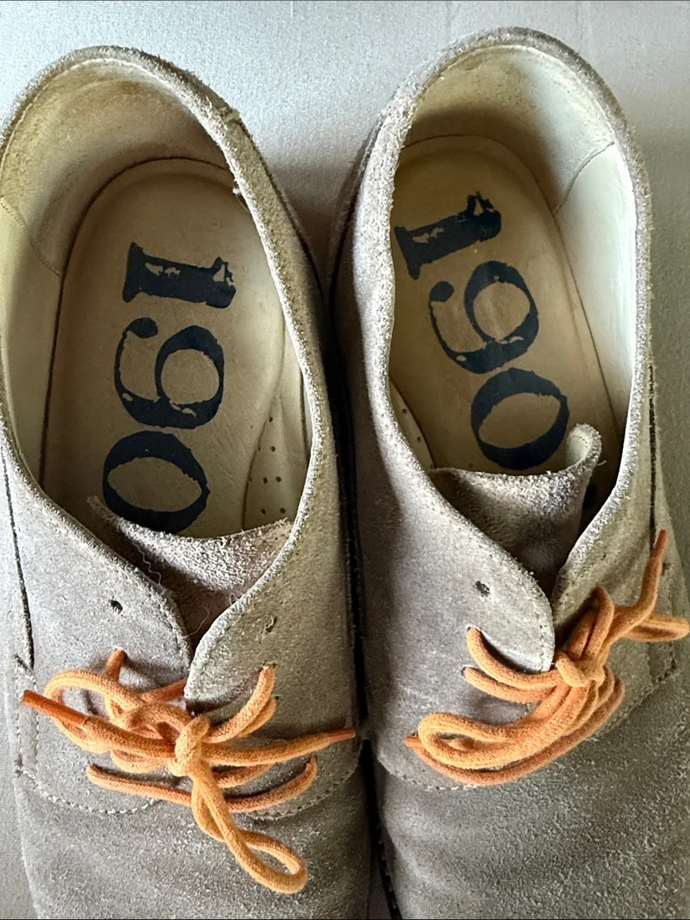 1901 Nordstrom Mens Tan Suede Oxford with Orange Laces